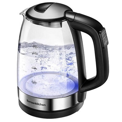 Deuba Hervidor de agua de acero inoxidable 1,7L con iluminación interior led azul de 2200 W libre de BPA tetera té agua 
